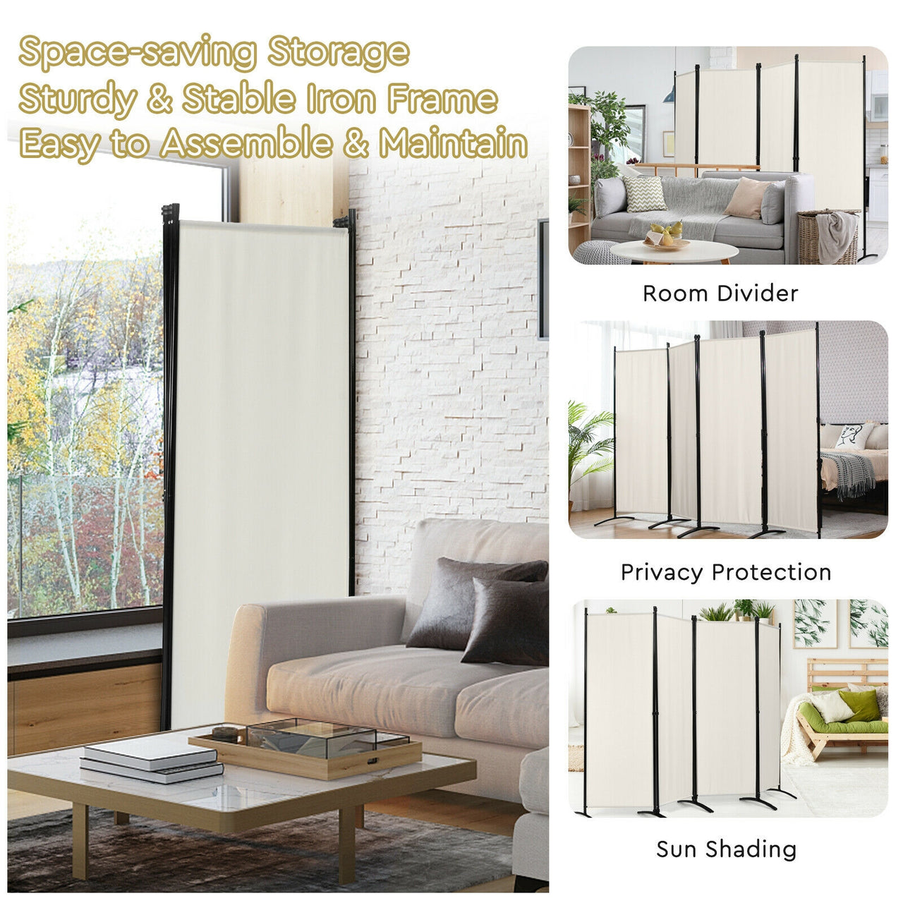 5.6 Feet 4 Panel Room Divider with Steel Frame - Gallery View 8 of 10