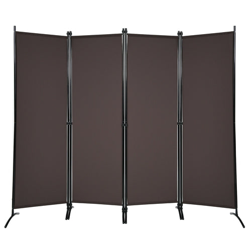 4-Panel Room Divider, Steel Frame, Brown