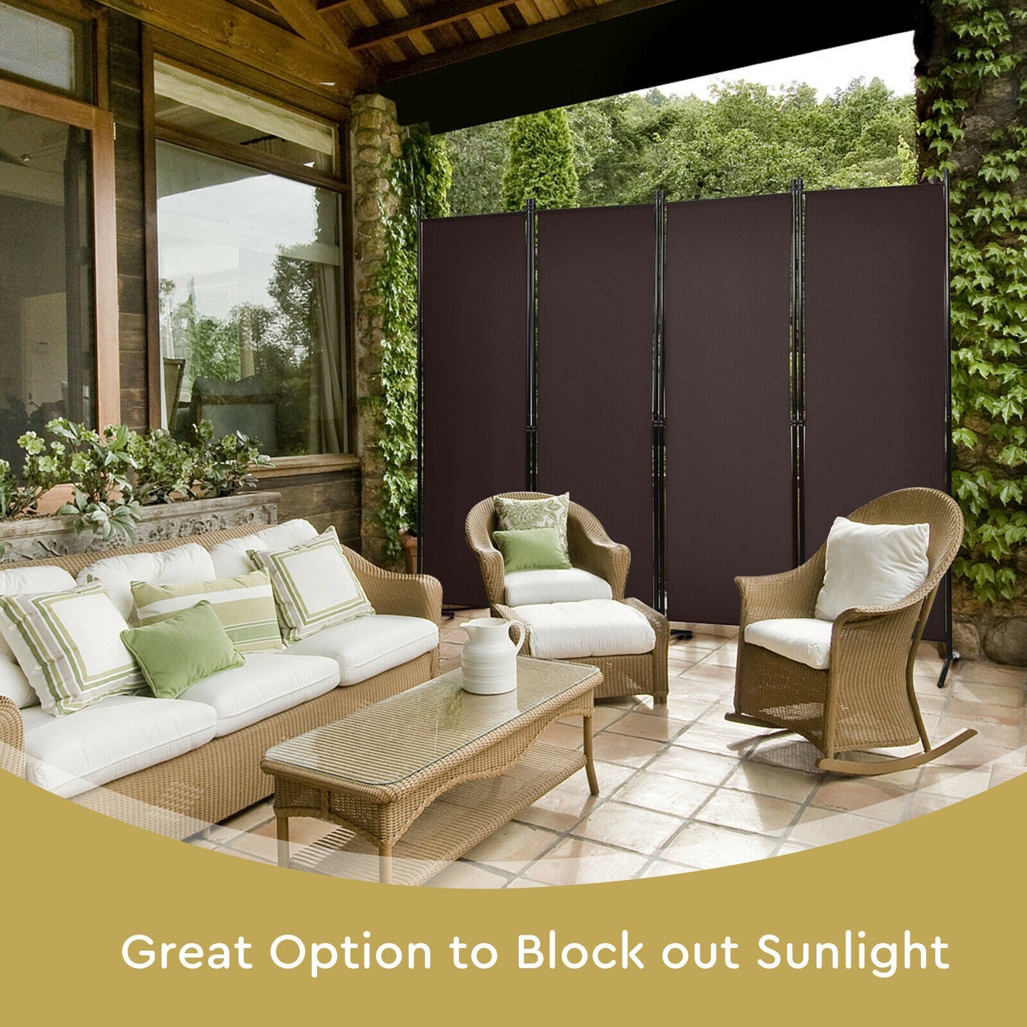 4-Panel Room Divider, Steel Frame, Brown Room Dividers at Gallery Canada
