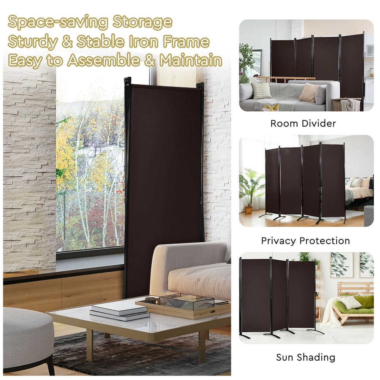 5.6 Feet 4 Panel Room Divider with Steel Frame - Gallery View 8 of 10