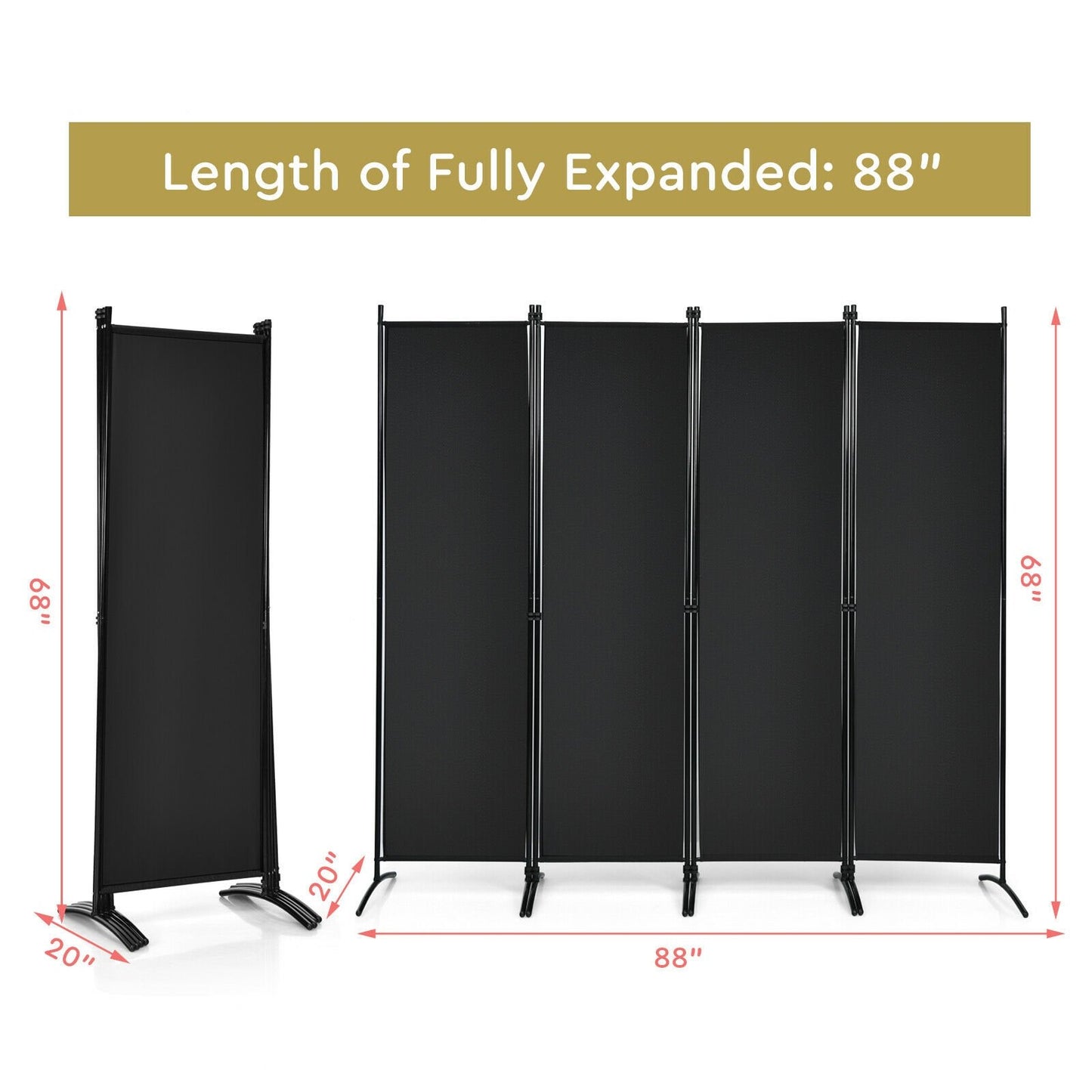 4-Panel  Room Divider with Steel Frame, Black - Gallery Canada