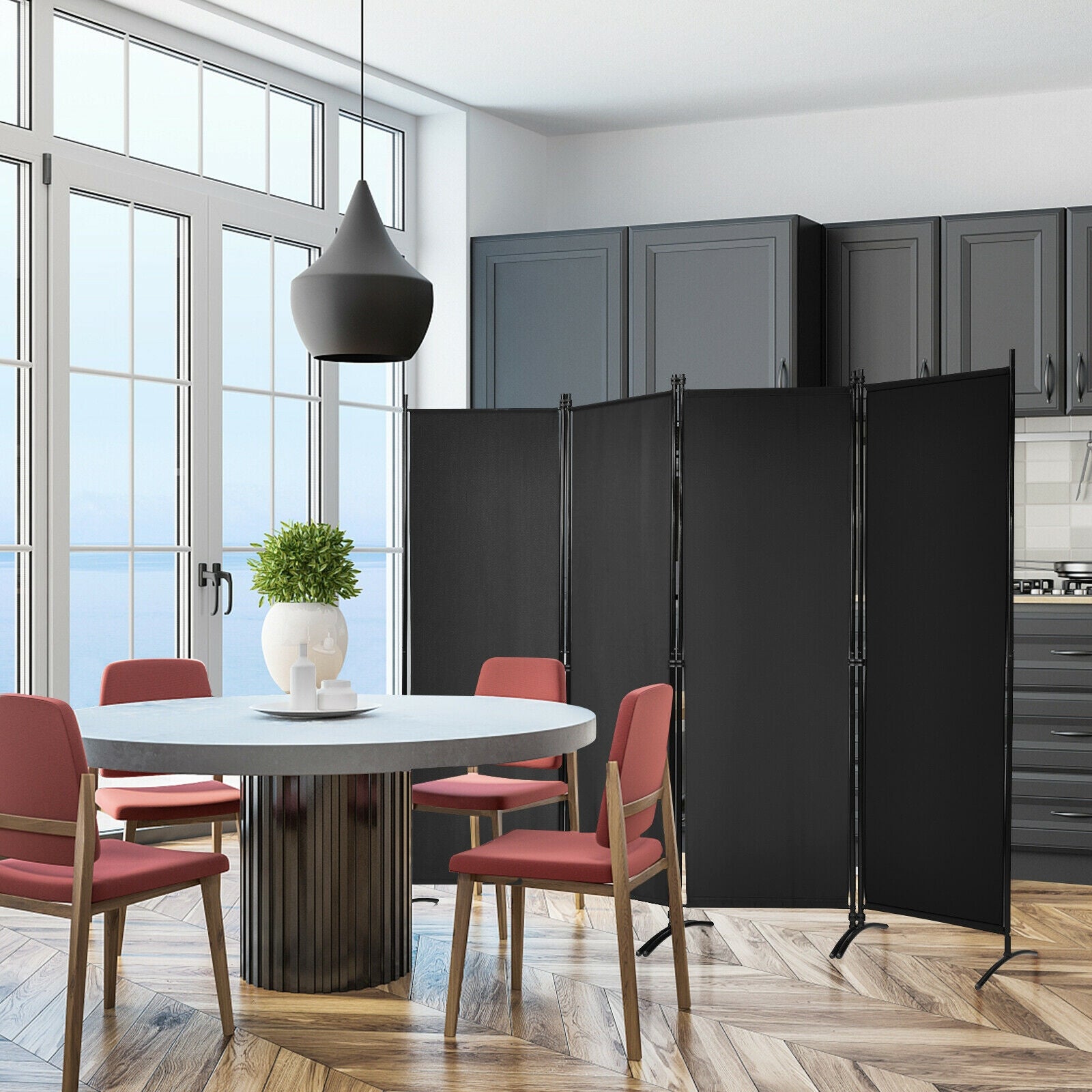 4-Panel Room Divider with Steel Frame, Black Room Dividers at Gallery Canada