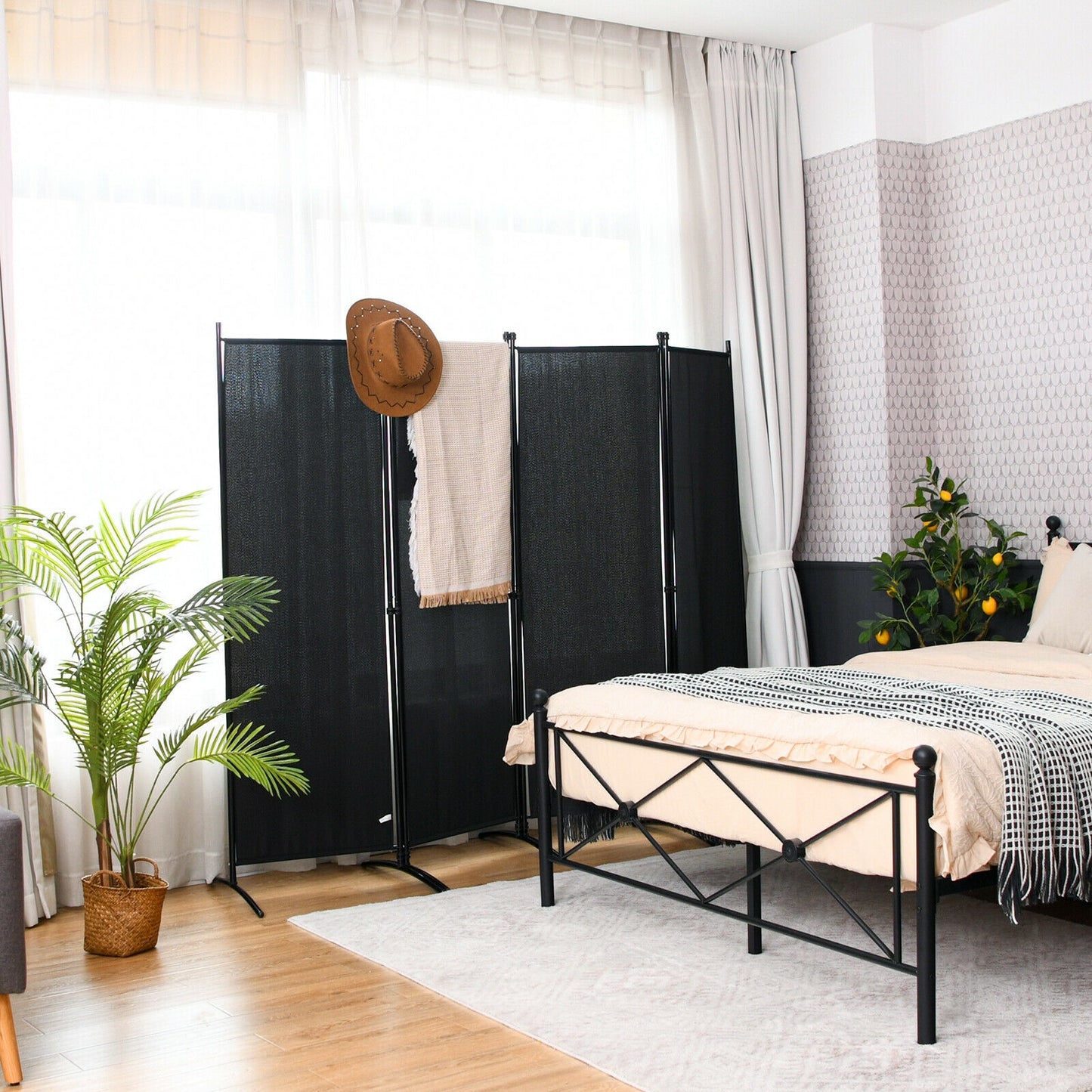 4-Panel Room Divider, Steel Frame, Black Room Dividers at Gallery Canada