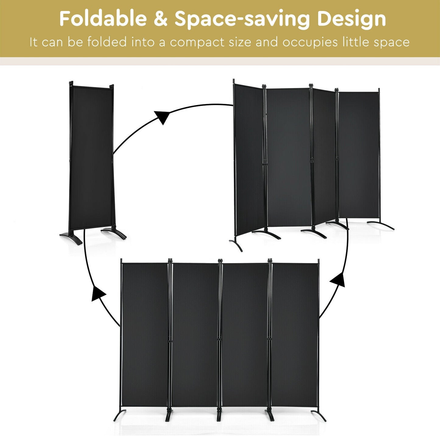 4-Panel Room Divider with Steel Frame, Black Room Dividers at Gallery Canada