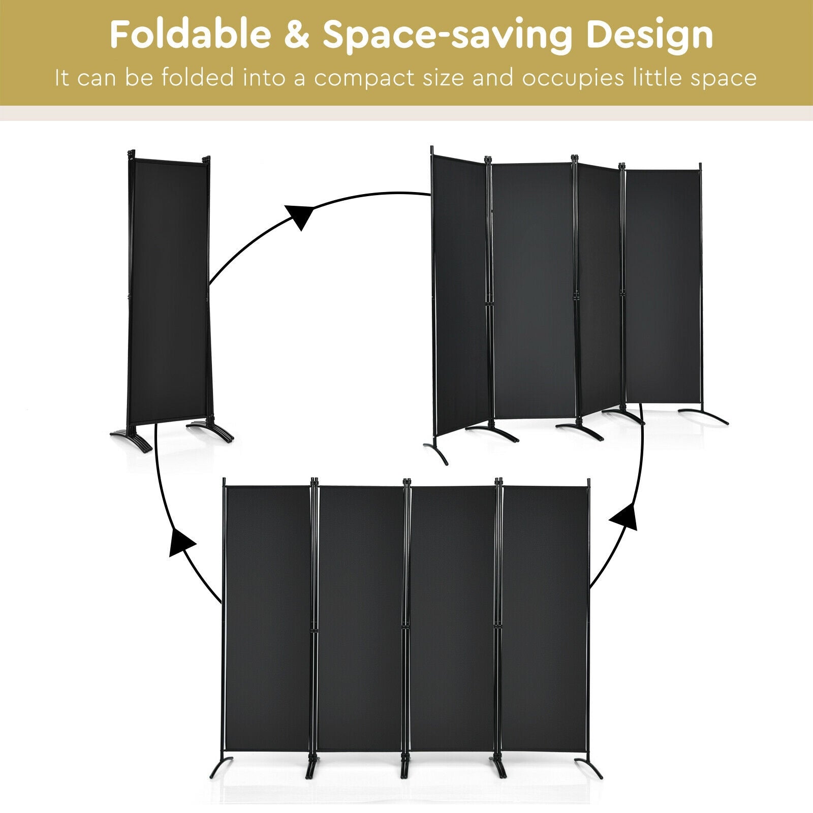 4-Panel Room Divider with Steel Frame, Black Room Dividers at Gallery Canada