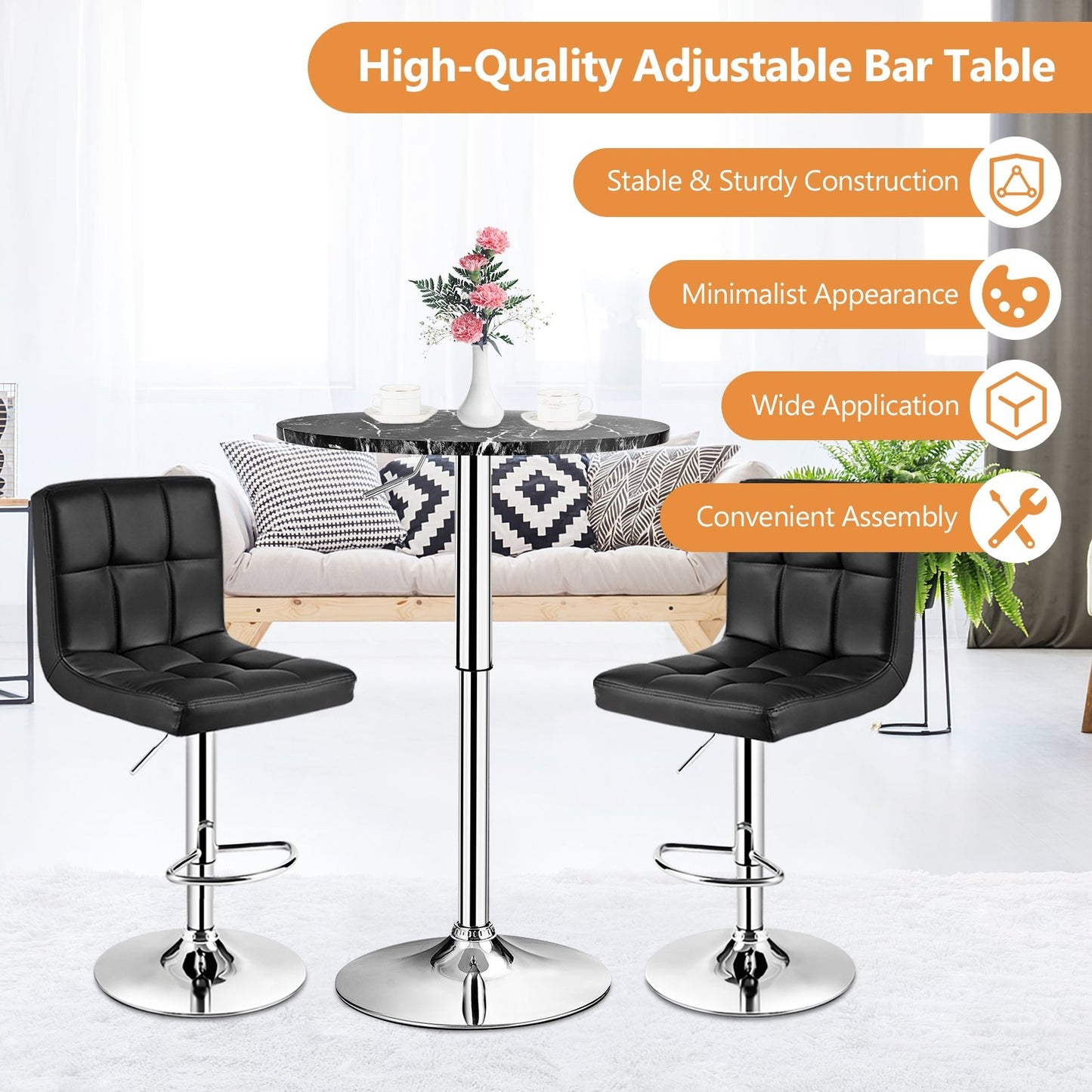 Round Height Adjustable Bistro Bar Table Black, Black at Gallery Canada