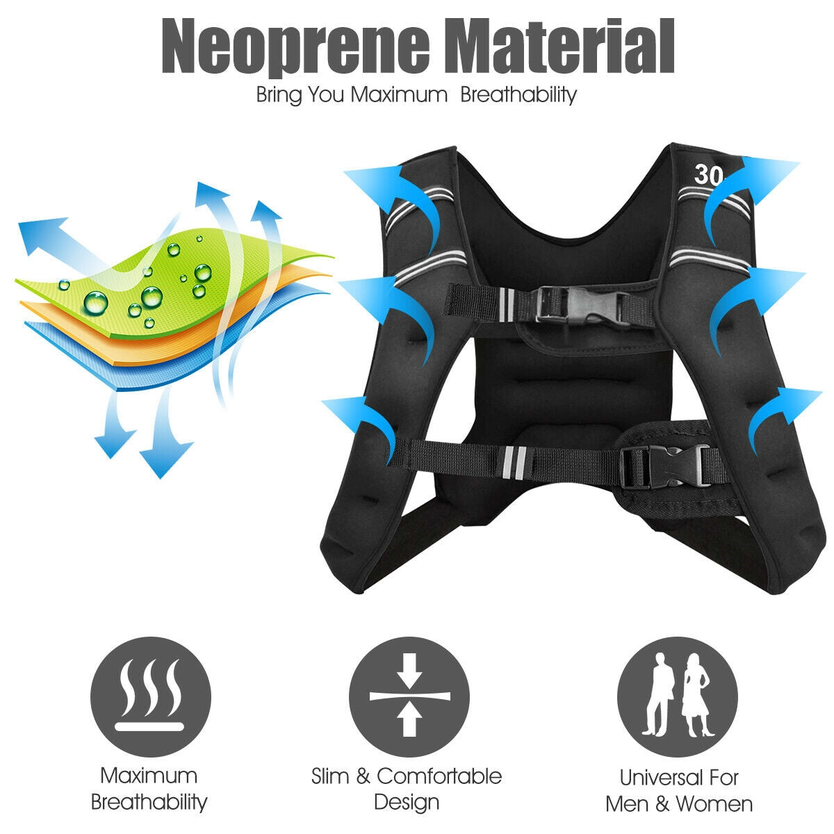 30 Lbs Weighted Vest, Adjustable Buckle, Black Weights Accessories at Gallery Canada