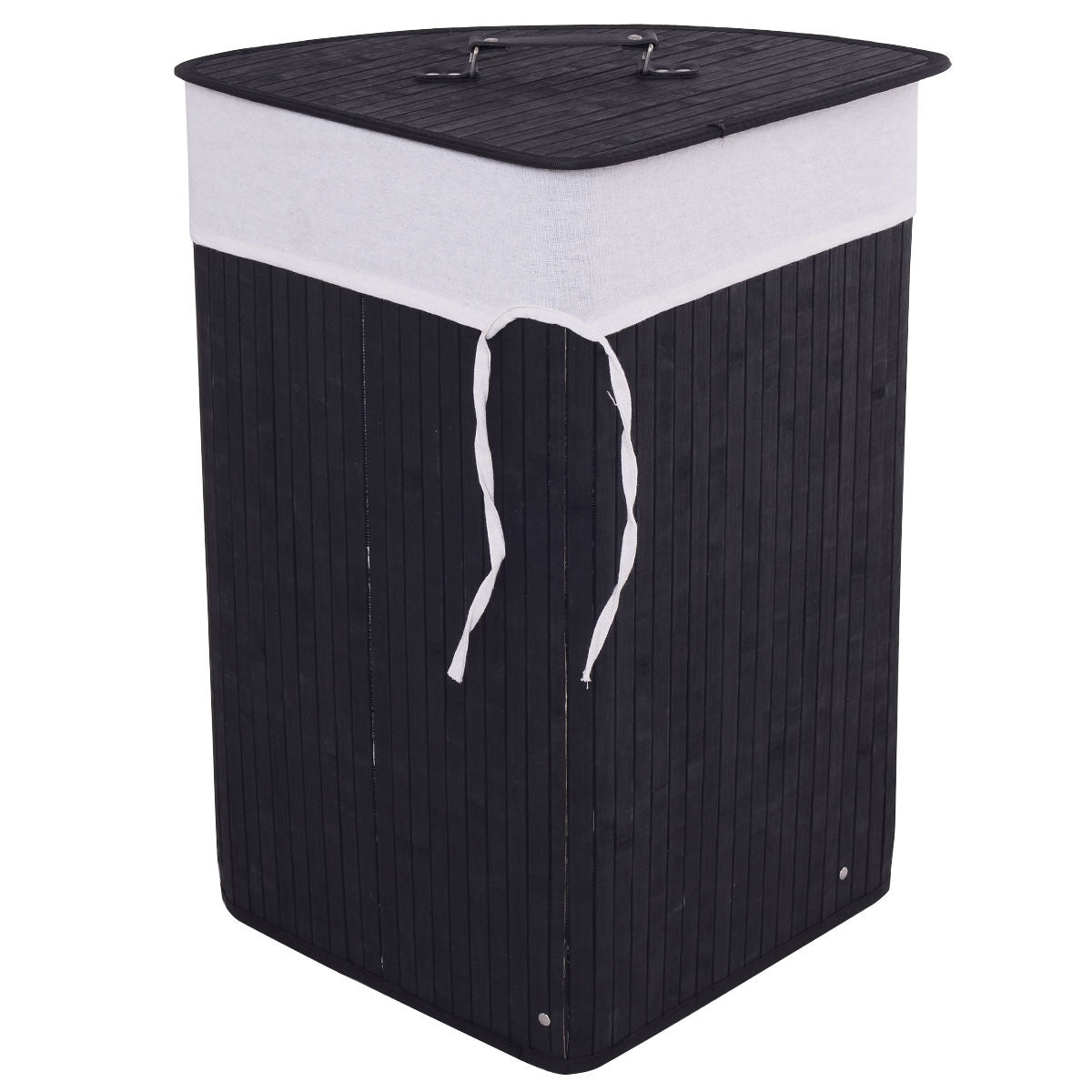 Corner Bamboo Hamper Laundry Basket with Lid and Removable Liner, Black Laundry Baskets Black at Gallery Canada