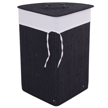 Corner Bamboo Hamper, Laundry Basket With Lid And Removable Liner, Black