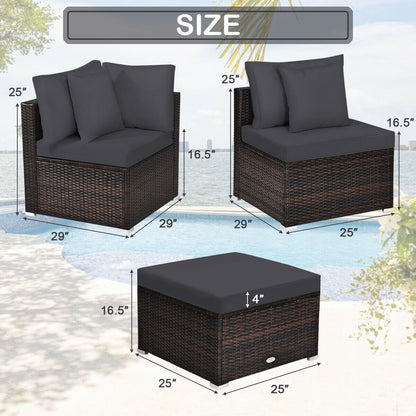 4 Pieces Ottoman Garden Patio Rattan Wicker Furniture Set with Cushion, Gray Outdoor Sectionals at Gallery Canada