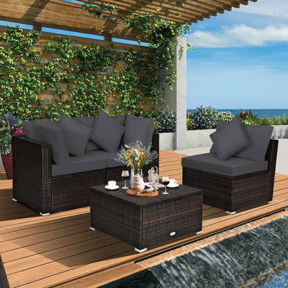 4 Pieces Ottoman Garden Patio Rattan Wicker Furniture Set with Cushion, Gray Outdoor Sectionals at Gallery Canada