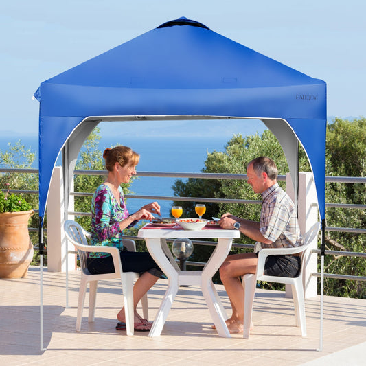 6.6 x 6.6 FT Pop Up Height Adjustable Canopy Tent with Roller Bag, Blue Canopies Blue at Gallery Canada