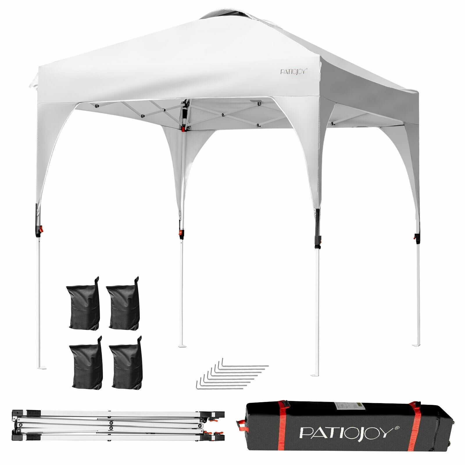 6.6 x 6.6 FT Pop Up Height Adjustable Canopy Tent with Roller Bag, White Canopies at Gallery Canada