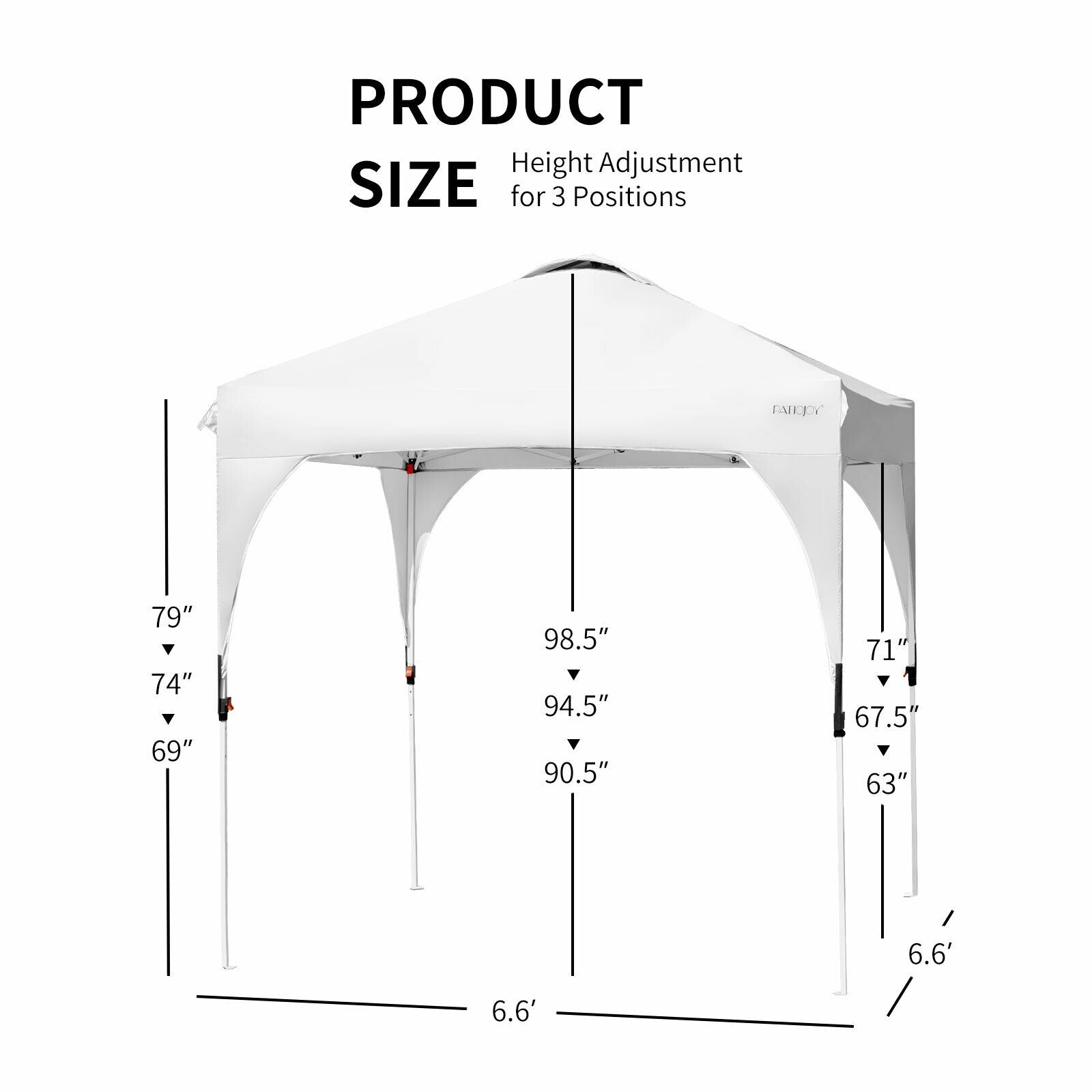6.6 x 6.6 FT Pop Up Height Adjustable Canopy Tent with Roller Bag, White Canopies at Gallery Canada