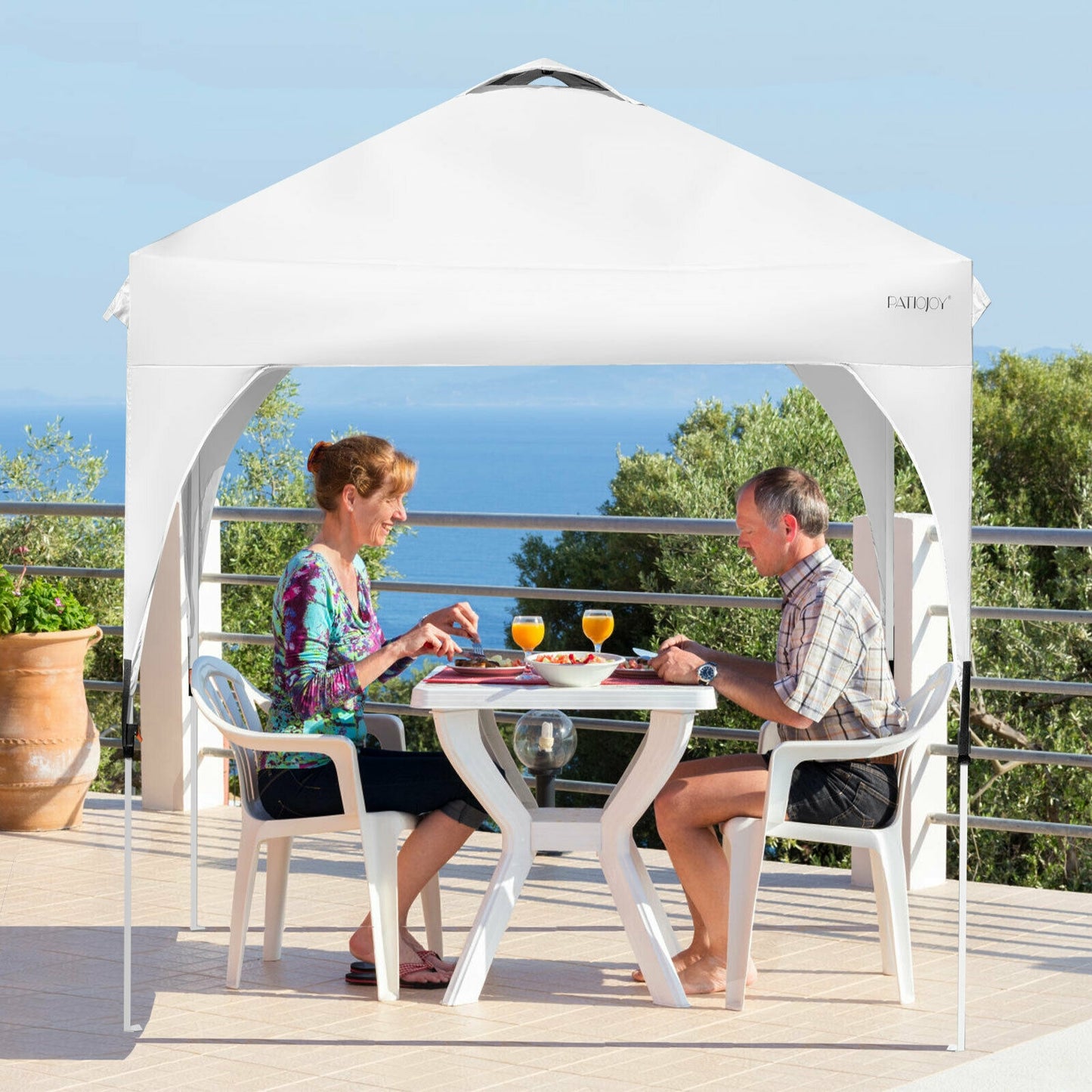 6.6 x 6.6 FT Pop Up Height Adjustable Canopy Tent with Roller Bag, White Canopies at Gallery Canada