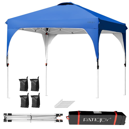 8 Feet x 8 Feet Outdoor Pop Up Tent Canopy Camping Sun Shelter with Roller Bag, Blue - Gallery Canada
