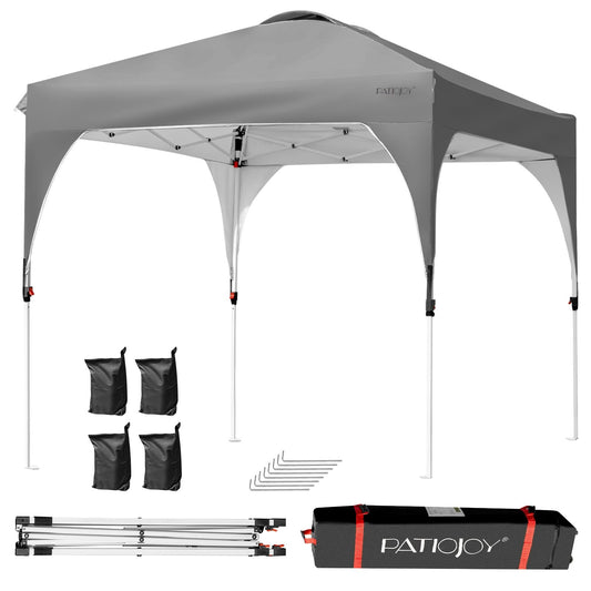 8 Feet x 8 Feet Outdoor Pop Up Tent Canopy Camping Sun Shelter with Roller Bag, Gray - Gallery Canada