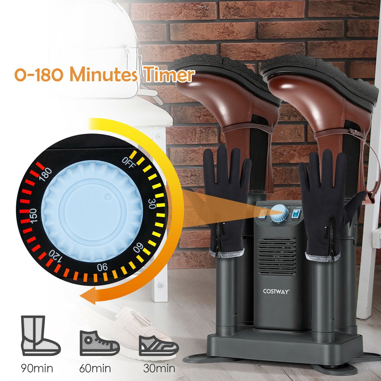 Electric Shoe Boot Dryer 4 Shoes with 180 Mins Timer Ozone Disinfection, Gray Dryers at Gallery Canada