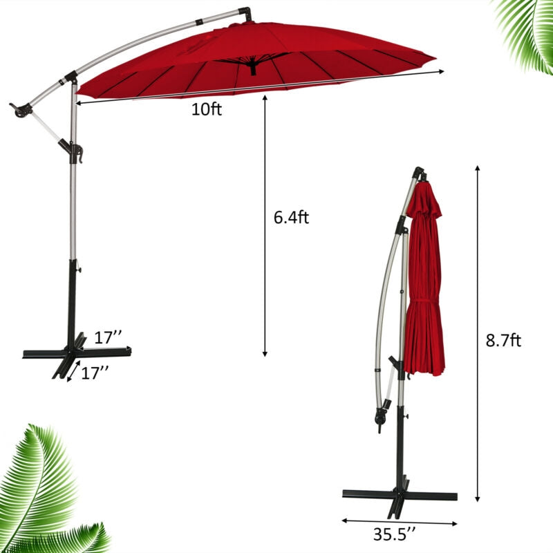 10 Feet Patio Offset Umbrella Market Hanging Umbrella for Backyard Poolside Lawn Garden, Dark Red Outdoor Umbrellas at Gallery Canada
