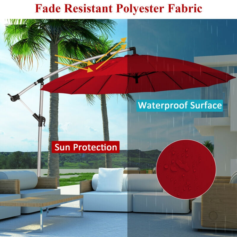 10 Feet Patio Offset Umbrella Market Hanging Umbrella for Backyard Poolside Lawn Garden, Dark Red Outdoor Umbrellas at Gallery Canada