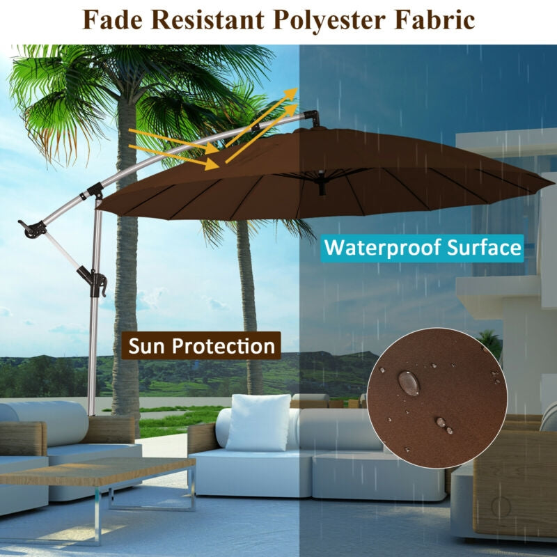 10 Feet Patio Offset Umbrella Market Hanging Umbrella for Backyard Poolside Lawn Garden, Tan Outdoor Umbrellas at Gallery Canada