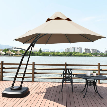 11 Feet Cantilever Hanging Umbrella with Base and Wheels, Tan Outdoor Umbrellas at Gallery Canada