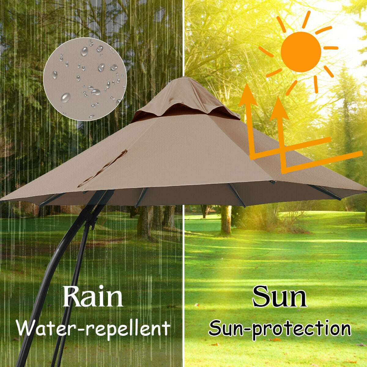 11 Feet Cantilever Hanging Umbrella with Base and Wheels, Tan Outdoor Umbrellas at Gallery Canada