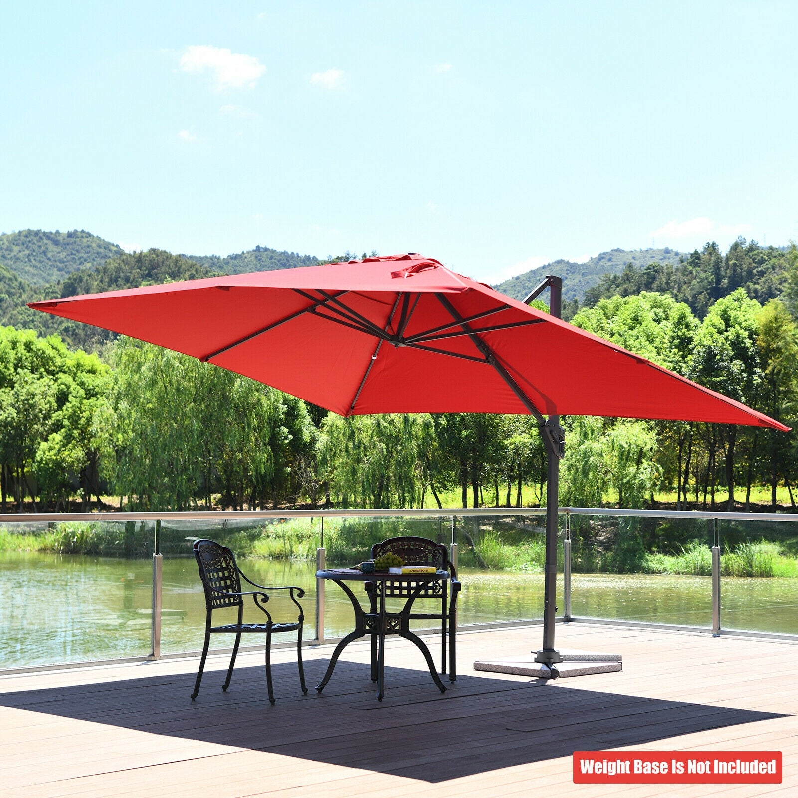 10 x13 Feet Rectangular Cantilever Umbrella with 360° Rotation Function, Red Outdoor Umbrellas at Gallery Canada