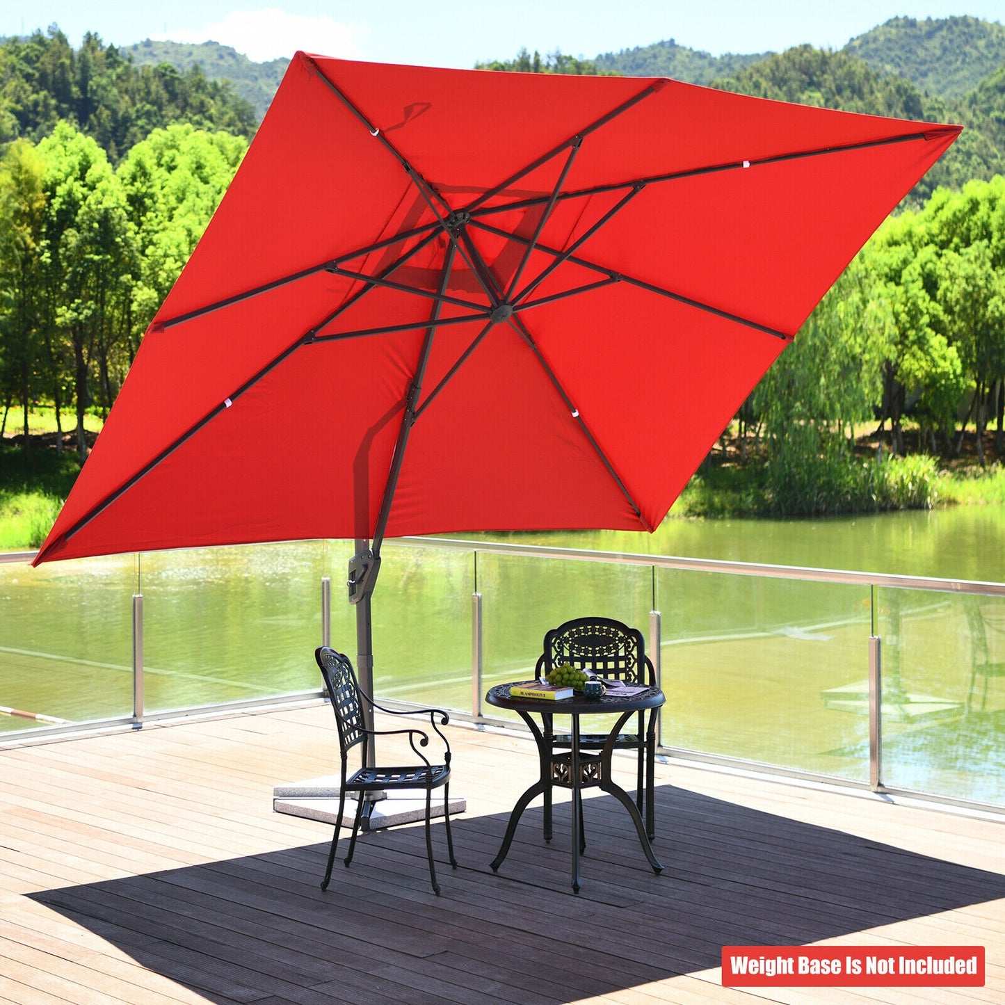 10 x13 Feet Rectangular Cantilever Umbrella with 360° Rotation Function, Red Outdoor Umbrellas at Gallery Canada