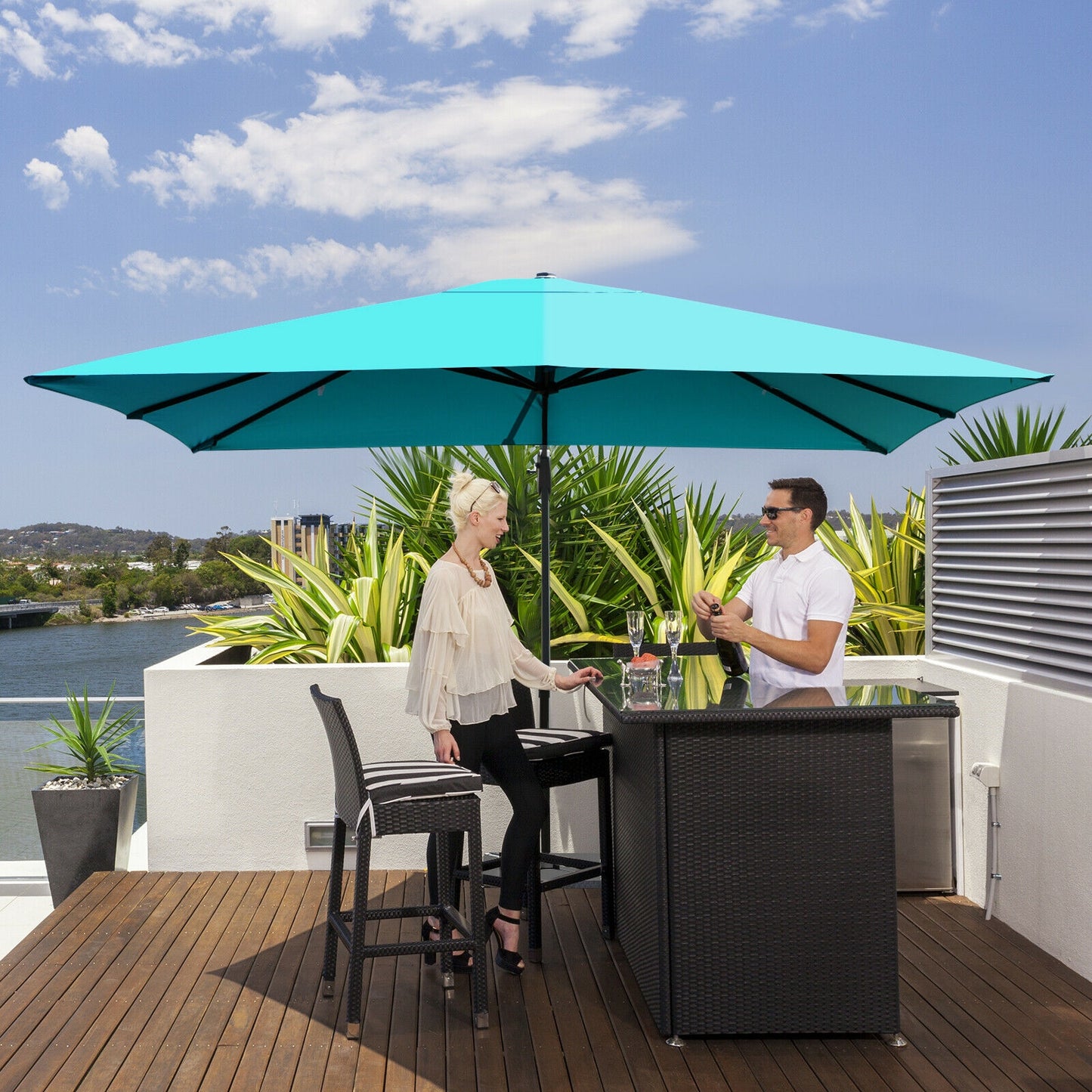 10 x13 Feet Rectangular Cantilever Umbrella with 360° Rotation Function, Turquoise Outdoor Umbrellas at Gallery Canada