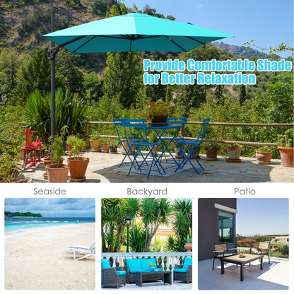 10 x13 Feet Rectangular Cantilever Umbrella with 360° Rotation Function, Turquoise Outdoor Umbrellas at Gallery Canada