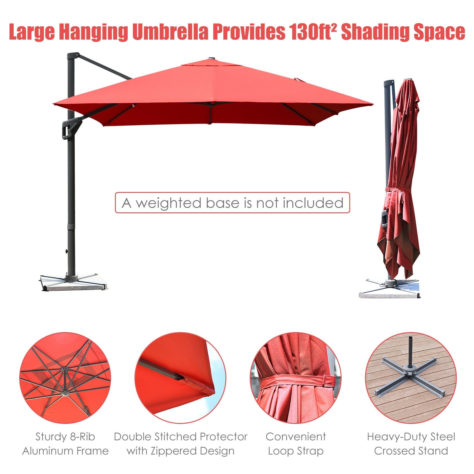 10 x13 Feet Rectangular Cantilever Umbrella with 360° Rotation Function, Orange Outdoor Umbrellas at Gallery Canada