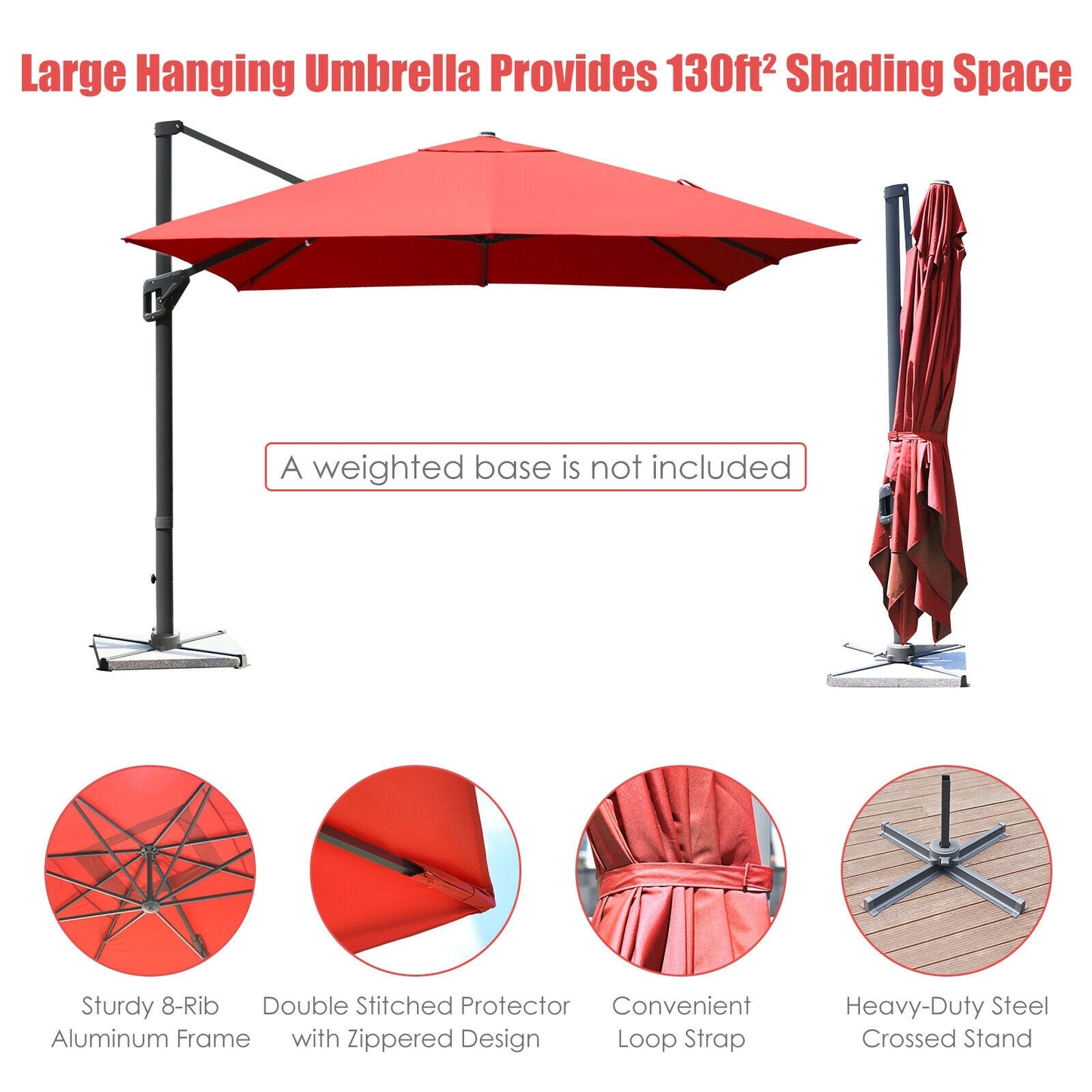 10 x13 Feet Rectangular Cantilever Umbrella with 360° Rotation Function, Orange Outdoor Umbrellas at Gallery Canada