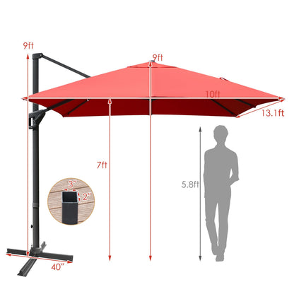 10 x13 Feet Rectangular Cantilever Umbrella with 360° Rotation Function, Orange Outdoor Umbrellas at Gallery Canada
