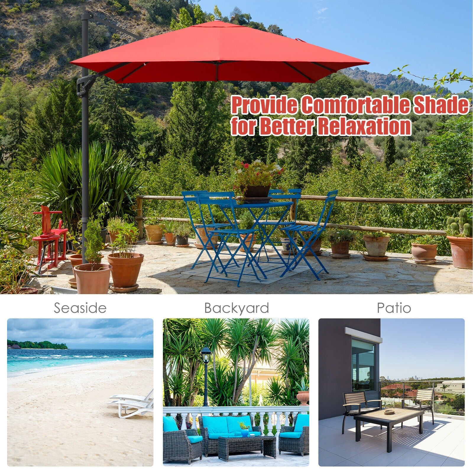 10 x13 Feet Rectangular Cantilever Umbrella with 360° Rotation Function, Orange Outdoor Umbrellas at Gallery Canada