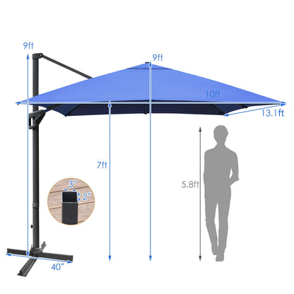 10 x13 Feet Rectangular Cantilever Umbrella with 360° Rotation Function, Navy Outdoor Umbrellas at Gallery Canada