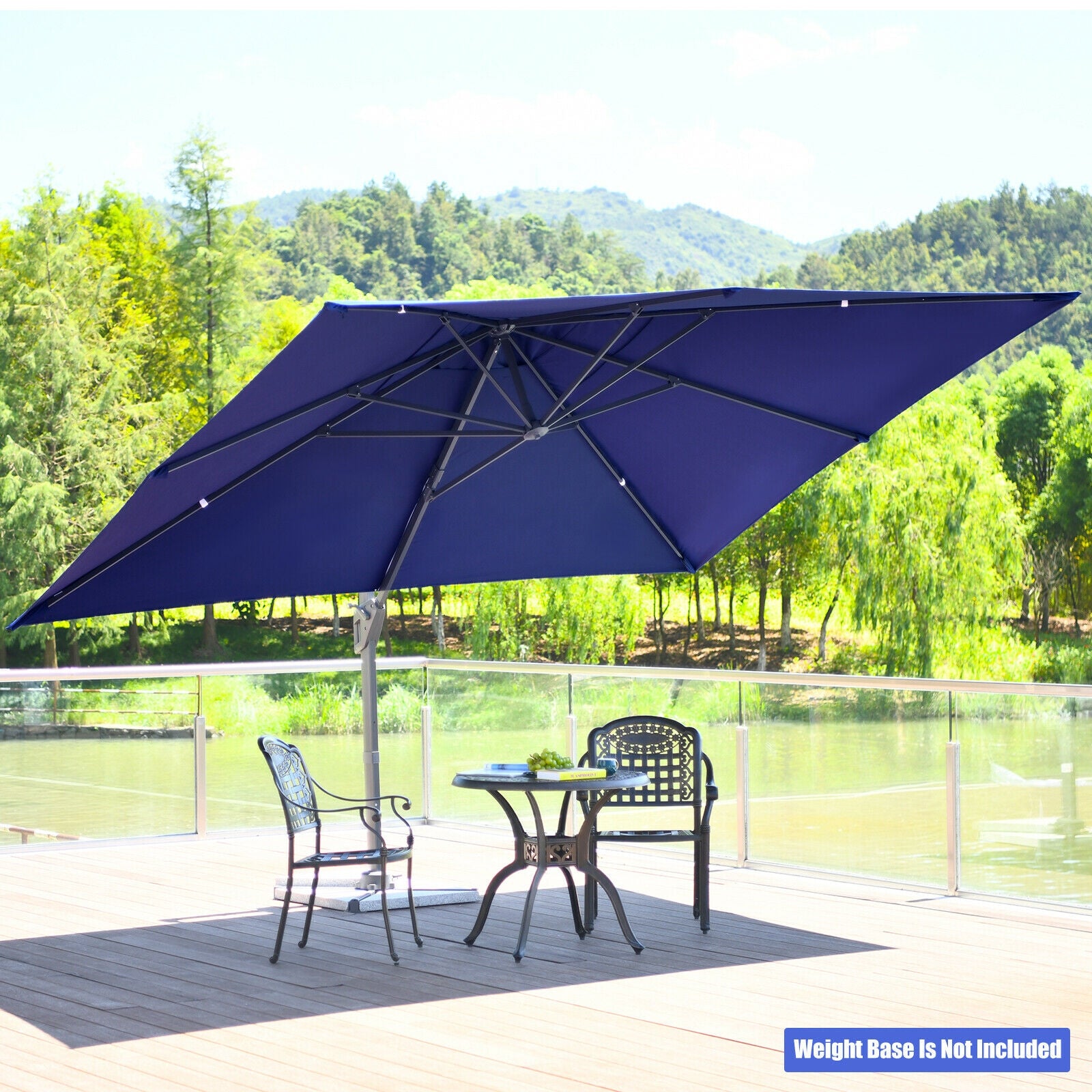 10 x13 Feet Rectangular Cantilever Umbrella with 360° Rotation Function, Navy Outdoor Umbrellas at Gallery Canada