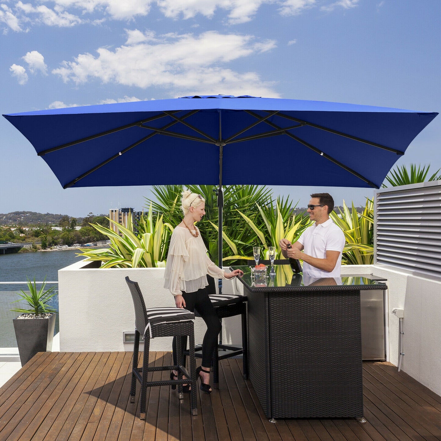 10 x13 Feet Rectangular Cantilever Umbrella with 360° Rotation Function, Navy Outdoor Umbrellas at Gallery Canada