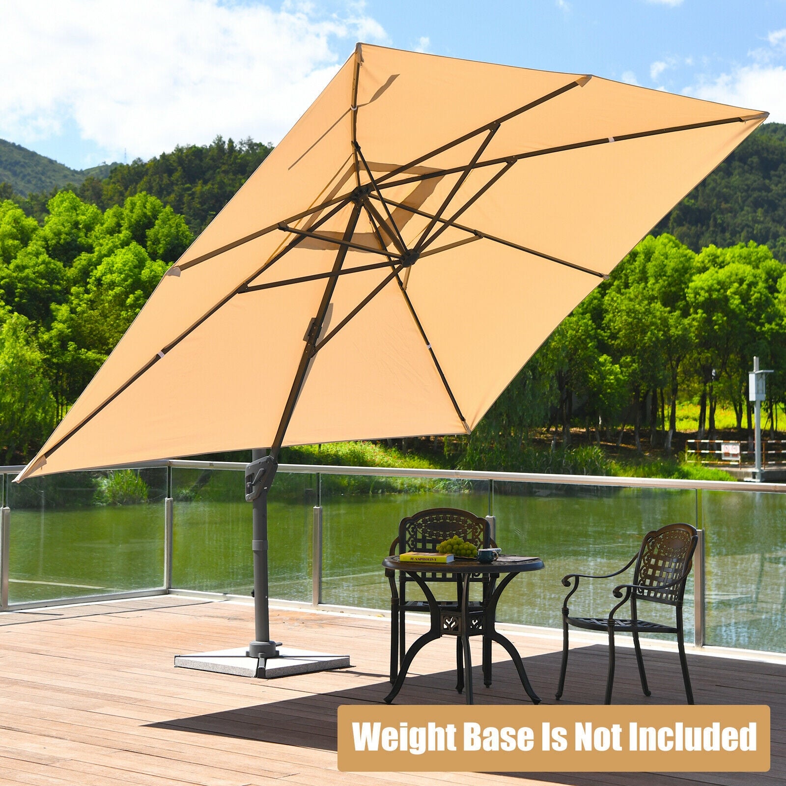 10 x13 Feet Rectangular Cantilever Umbrella with 360° Rotation Function, Beige Outdoor Umbrellas at Gallery Canada