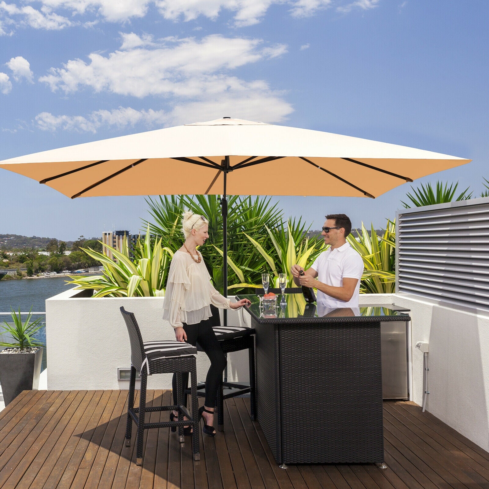 10 x13 Feet Rectangular Cantilever Umbrella with 360° Rotation Function, Beige Outdoor Umbrellas at Gallery Canada