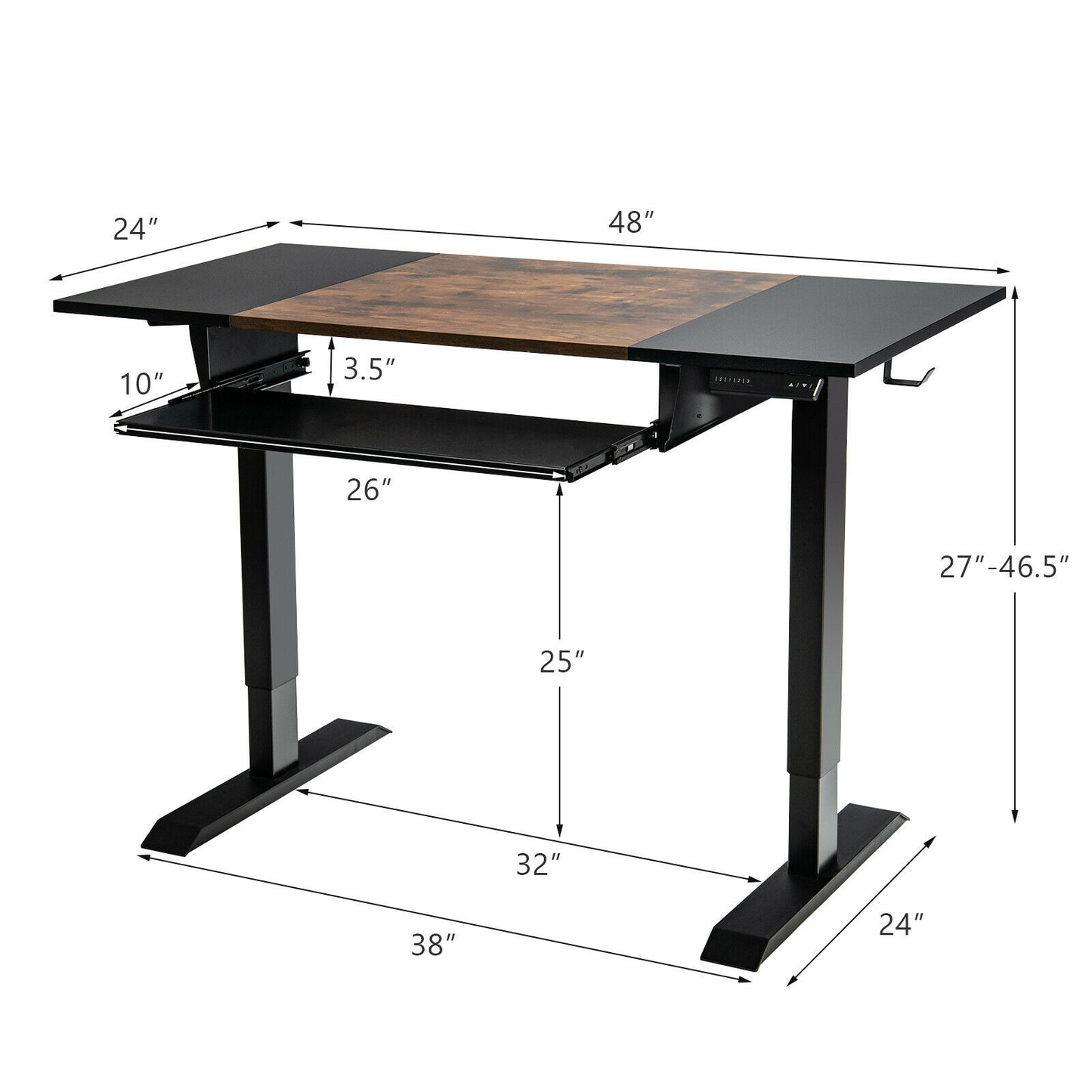48 Inch Electric Sit to Stand Desk with Keyboard Tray, Rustic Brown Standing Desks at Gallery Canada