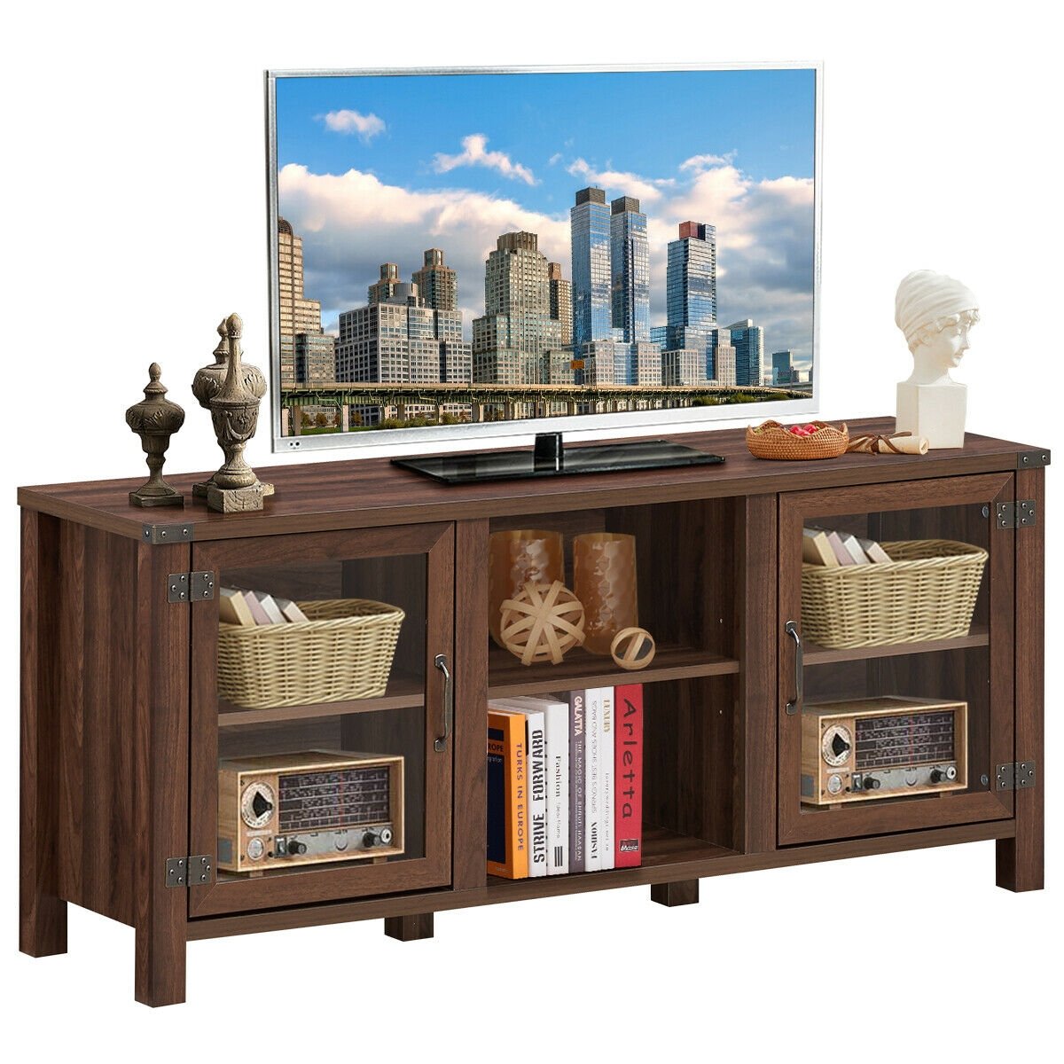 TV Stand Entertainment Center for TV's with Storage Cabinets, Walnut - Gallery Canada