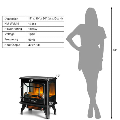 Freestanding Fireplace Heater, Realistic Dancing Flame Effect, Black Fireplaces at Gallery Canada