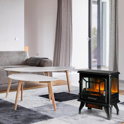 Freestanding Fireplace Heater, Realistic Dancing Flame Effect, Black