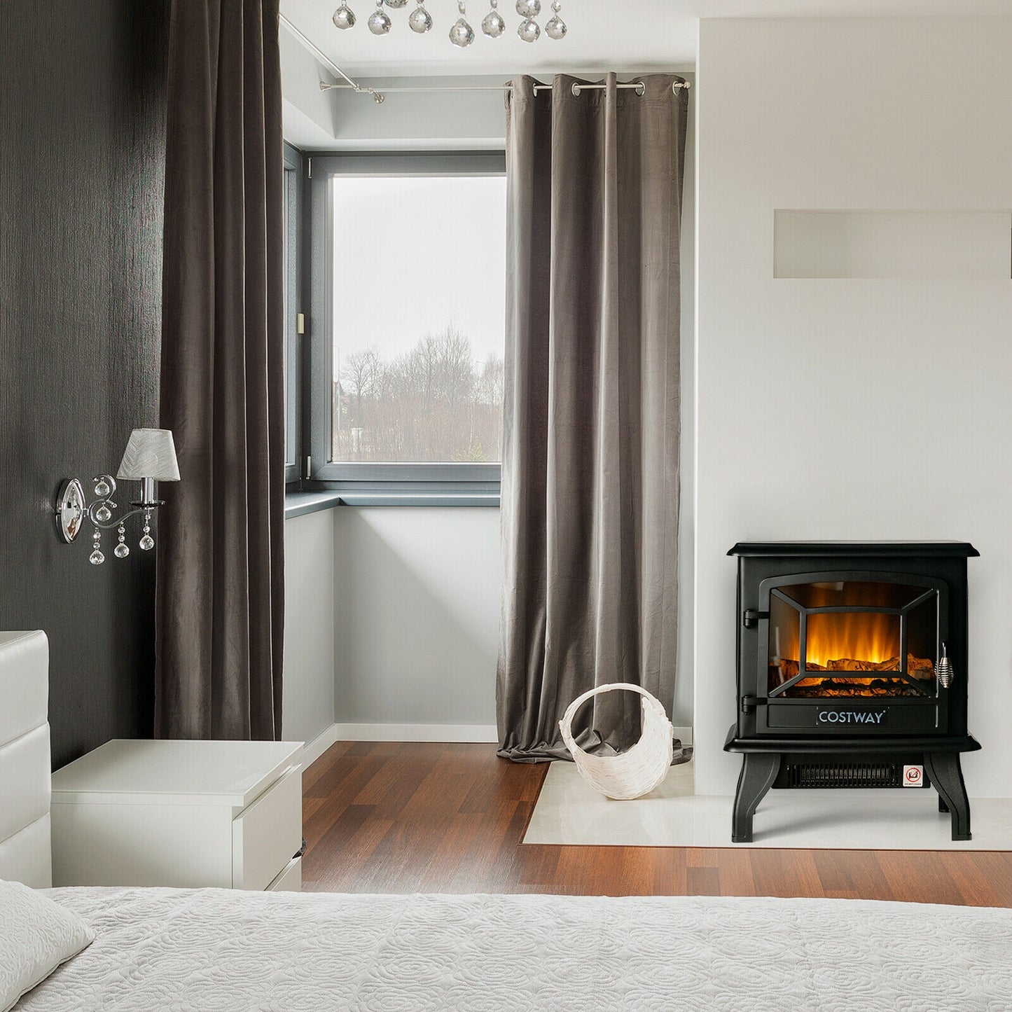 Freestanding Fireplace Heater, Realistic Dancing Flame Effect, Black Fireplaces at Gallery Canada