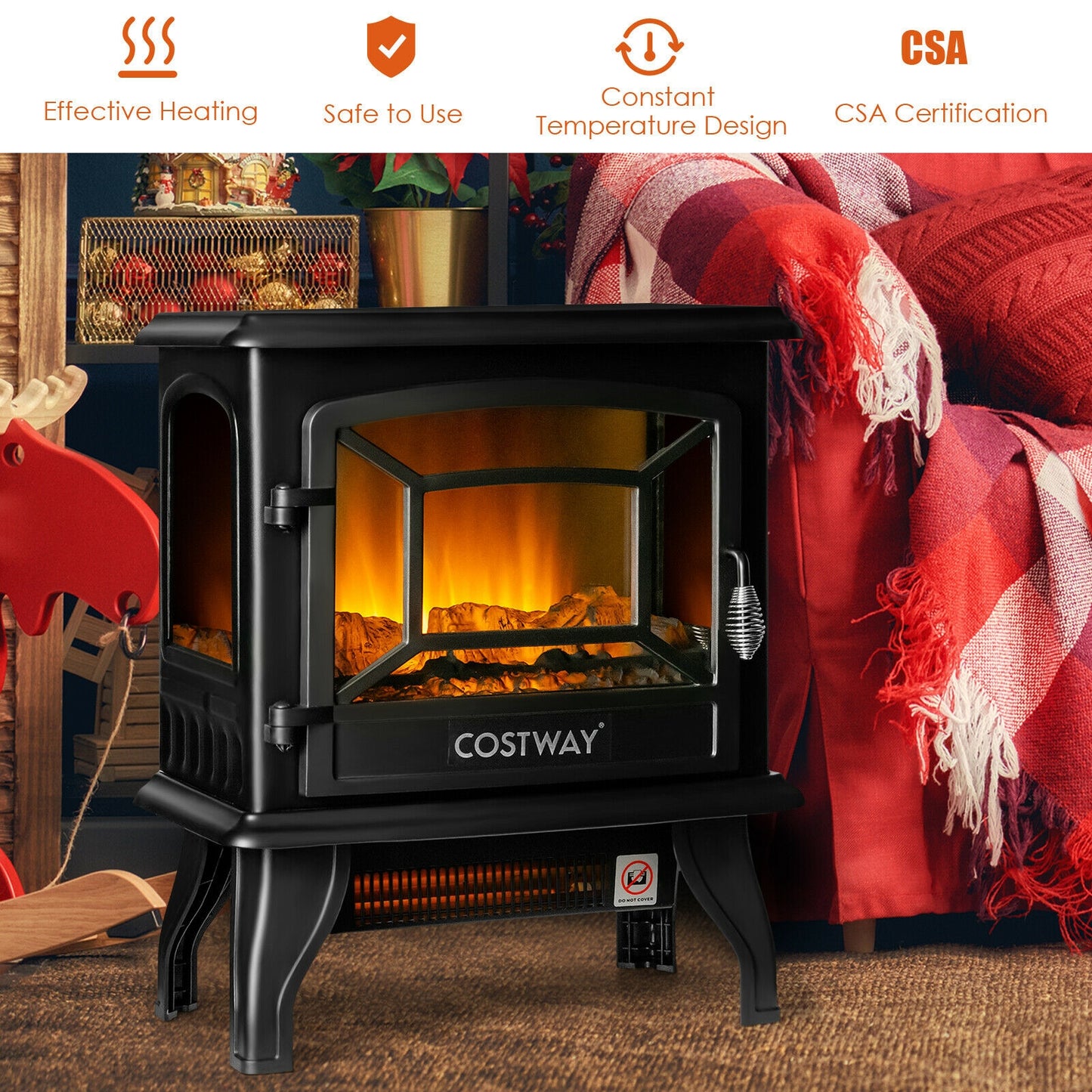 Freestanding Fireplace Heater, Realistic Dancing Flame Effect, Black Fireplaces at Gallery Canada