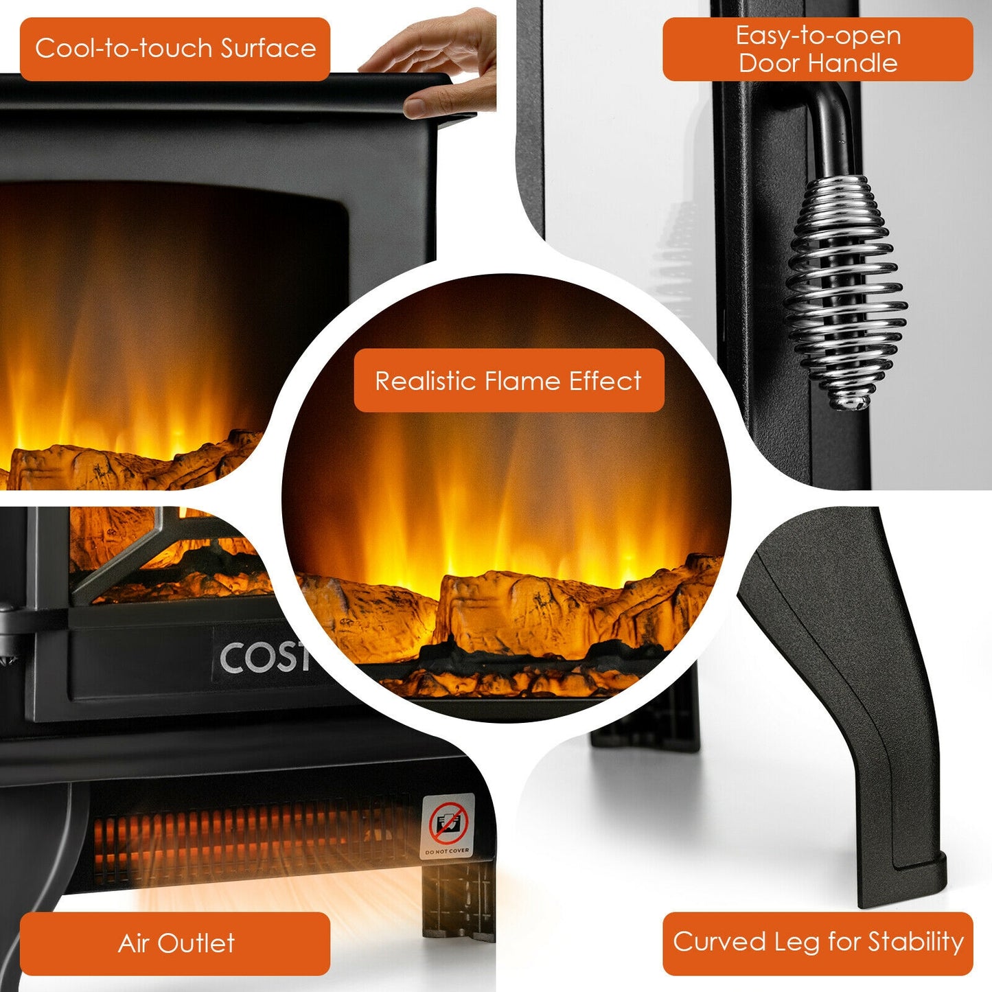 Freestanding Fireplace Heater, Realistic Dancing Flame Effect, Black Fireplaces at Gallery Canada
