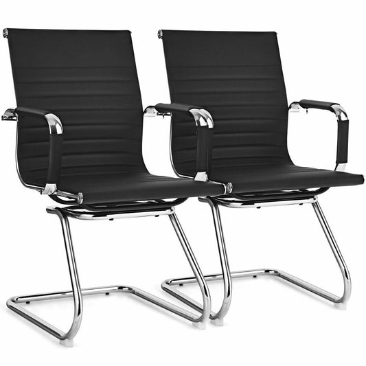 Set of 2 Heavy Duty Conference Chair with PU Leather, Black - Gallery Canada