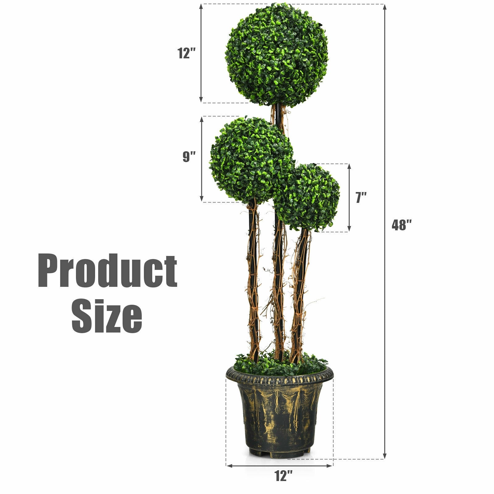 4 Feet Artificial UV Resistant Topiary Triple Ball Tree Plant, Green Faux Plants at Gallery Canada