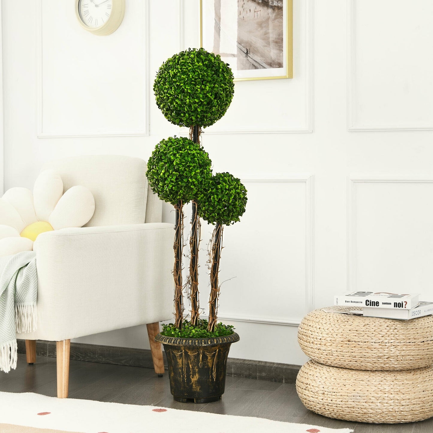 4 Feet Artificial UV Resistant Topiary Triple Ball Tree Plant, Green Faux Plants at Gallery Canada